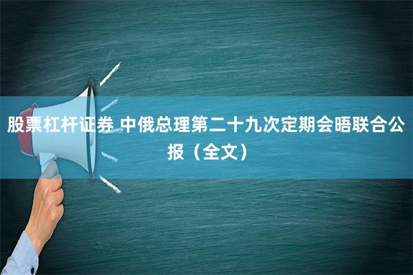 股票杠杆证券 中俄总理第二十九次定期会晤联合公报（全文）